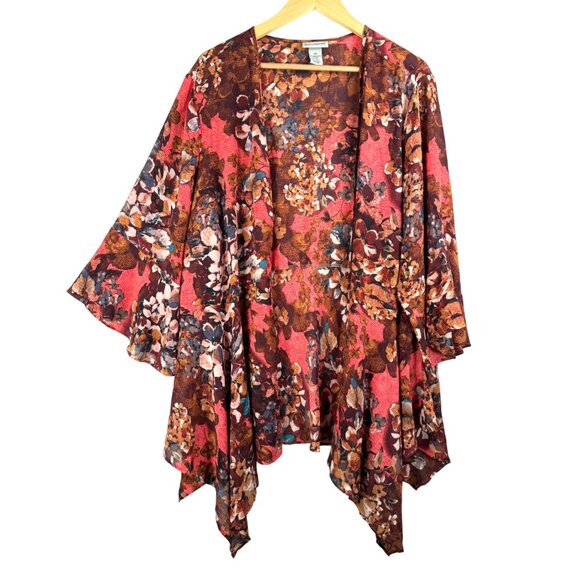 Catherines Tops - Catherines floral ruffle sleeve duster cardigan sheer boho beach sz 2X